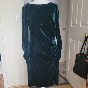 Vince Camuto Teal Velvet Long Sleeve Dress